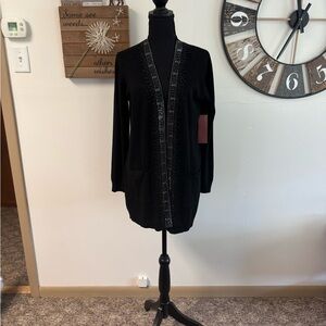Sz M Love Scarlett black thin knit long sleeve open front cardigan. Embellished